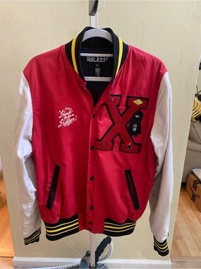 10.Deep Red and White Varsity Bomber Jacket